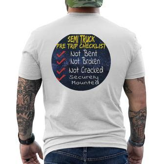 Semi Truck Pre Trip Checklist For Truckers Mens Back Print T-shirt | Mazezy