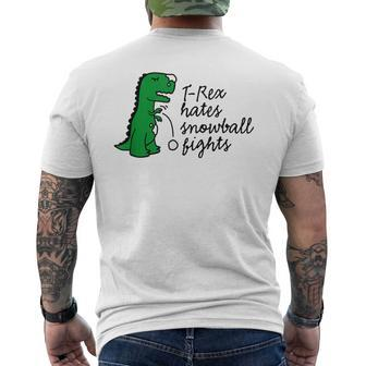 T-Rex Hates Snowball Fights Dinosaur Winter Sports Men's T-shirt Back Print - Monsterry AU