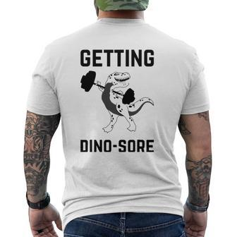 Getting Dino Sore Gym Dinosaur T Rex Workout Mens Back Print T-shirt | Mazezy