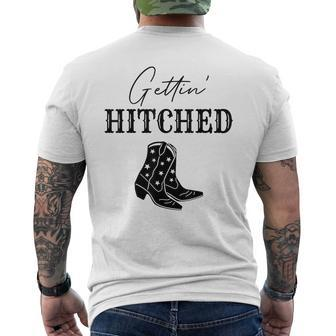 Getting Hitched Bride Western Bachelorette Party Men's T-shirt Back Print | Mazezy