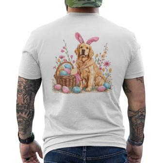 Golden Retriever Easter Golden Retriever Eggs Basket Bunny Men's T-shirt Back Print - Seseable
