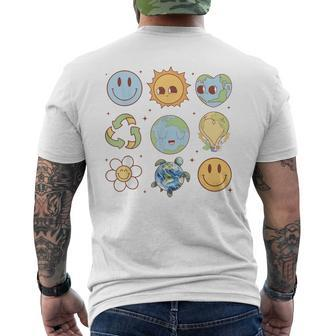 Groovy Earth Planet Hippie Smile Face Happy Earth Day 2024 Men's T-shirt Back Print | Mazezy