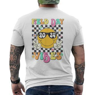Groovy Field Day Vibes Hippie Face Happy Field Day 2024 Men's T-shirt Back Print | Mazezy