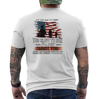 Grumpy Old Man Us Flag Troops Silhouette Veterans Day Grandpa Mens Back Print T-shirt | Mazezy