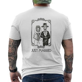 Halloween Skeletons Bride And Groom Just Married Mens Back Print T-shirt - Thegiftio UK