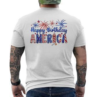 Happy Birthday America Firework Usa Flag 4Th Of July Freedom Men's T-shirt Back Print - Monsterry