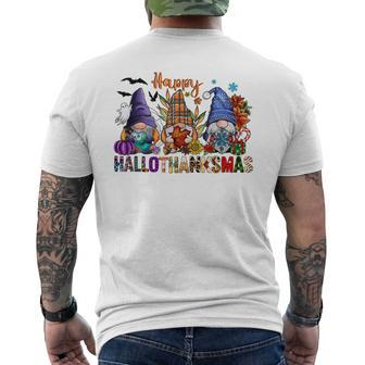 Happy Hallothanksmas Gnomes Halloween Thanksgiving Christmas V30 Mens Back Print T-shirt - Thegiftio