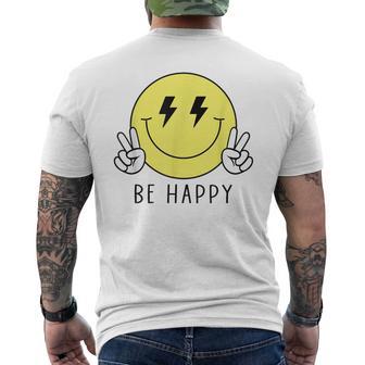 Be Happy Lightning Eyes Peace Hand Yellow Smile Face Hippie Men's T-shirt Back Print - Monsterry