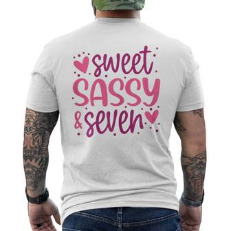 Hearts Sweet Sassy And Seven 7 Years Old 7Th Birthday Girls Men's T-shirt Back Print - Thegiftio UK