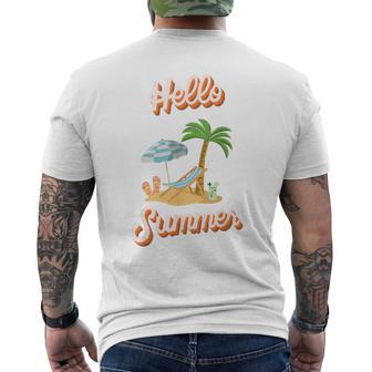 Hello Summer – Mit Sand Meer Sonnenschirm Und Palmenstimmung T-Shirt mit Rückendruck - Seseable