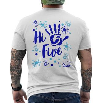 Hi Five Boy 5 Years Old Blue 5Th Birthday Family Party Men's T-shirt Back Print - Monsterry
