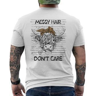Highland Cow Leopard Bandana Messy Hair Don't Care Western Mens Back Print T-shirt - Thegiftio UK