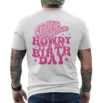 Howdy It's My Birthday Retro Western Cowgirl Cowboy Hat Men's T-shirt Back Print - Monsterry