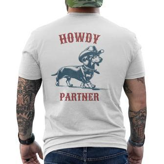 Howdy Partner Ready For Rodeo Cowboy Weenie Dachshund Men's T-shirt Back Print - Monsterry DE