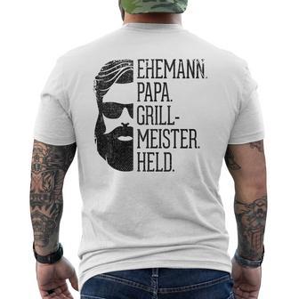 Husann Papa Grillmeister Held Griller Dad Grandpa Gray S T-Shirt mit Rückendruck - Geschenkecke