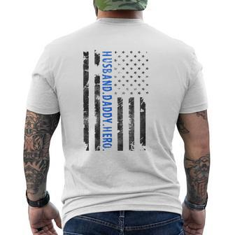 Husband Daddy Hero Police Officer Sheriff Deputy Father's Day Mens Back Print T-shirt | Mazezy