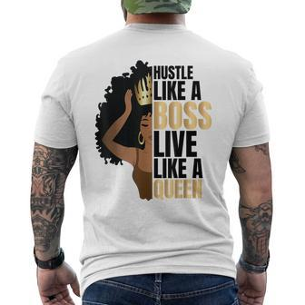 Hustle Like A Boss Live Like A Queen Black Lady Curly Afro Men's T-shirt Back Print - Seseable