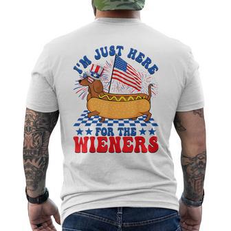 I'm Just Here For Wieners Dachshund Dog Hotdog 4Th Of July Men's T-shirt Back Print - Monsterry