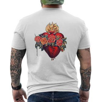 Immaculate Heart Of Mary Vintage Blessed Catholic Sorrows Mens Back Print T-shirt - Seseable