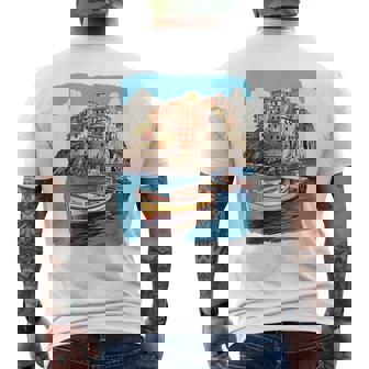 Italy Cinque Terre Bateau De Pêche Aquarelle Souvenir T-shirt imprimé au dos - Cadeauxyz