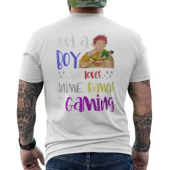 Just A Boy Who Loves Anime Ramen And Gaming Gamer Anime Men's T-shirt Back Print - Monsterry