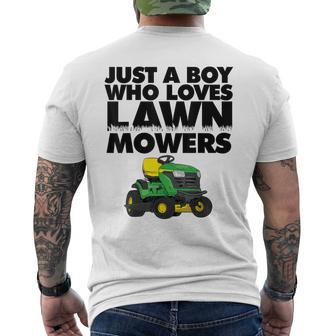 Just A Boy Who Loves Lawn Mowers Men's T-shirt Back Print - Thegiftio