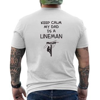 Keep Calm My Dad Is A Lineman Mens Back Print T-shirt | Mazezy DE