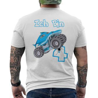 Kinder 4 Jahre Monster Truck Haifisch Geburtstag Junge T-Shirt mit Rückendruck - Seseable