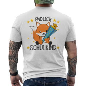 Kinder Endlich Schulkind 2024 Fox School Cone School Fox Gray T-Shirt mit Rückendruck - Seseable