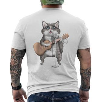 Kitty Cat Singing Guitar Player Musician Music Guitarist Men's T-shirt Back Print - Monsterry DE