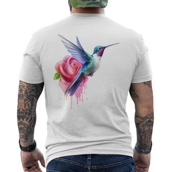 Kolibri-Kunst Rose Tier Bunte Grafik Kolibri T-Shirt mit Rückendruck - Seseable