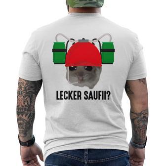 Lecker Saufii Bierchen X Sad Hamster Meme Bier Bierhelm T-Shirt mit Rückendruck - Seseable