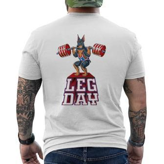 Leg Day Doberman Weight Lifting Squat Gym Mens Back Print T-shirt | Mazezy