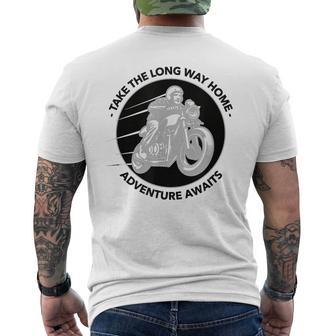 Take The Long Way Home Adventure Awaits Motorcycle Men's T-shirt Back Print - Monsterry DE