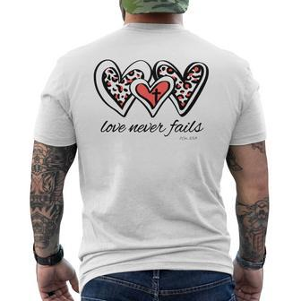 Love Never Fails Bible Verse God Loves You Sayings Quotes Men's T-shirt Back Print - Monsterry AU