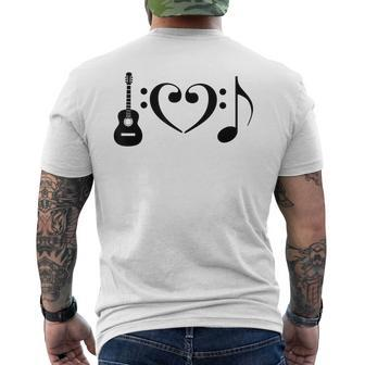 I Love Music Using Acoustic Guitar Bass Clefs Note Men's T-shirt Back Print - Monsterry UK