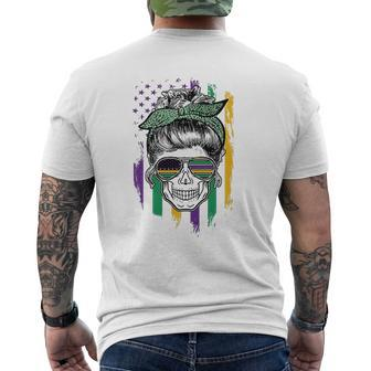 Mardi Gras Skull American Flag Mens Back Print T-shirt | Mazezy