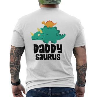 Mens Dinosaur Daddy Saurus Triceratopsgift For Dad Essential Mens Back Print T-shirt | Mazezy