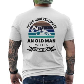 Mens Old Man With A Backhoe Excavator Dad Mens Back Print T-shirt | Mazezy