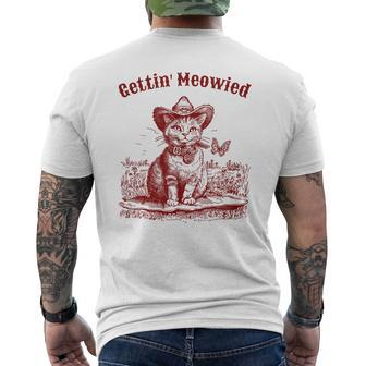 Meowdy Bachelorette Party Cowgirl Cowboy Cat Bridal Squad Men's T-shirt Back Print | Mazezy