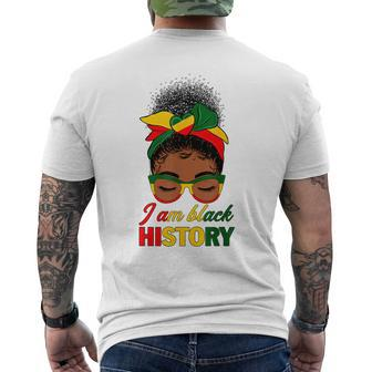 Messy Bun Hair I Am Black History African American Women Men's T-shirt Back Print - Seseable