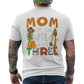 Mom Of The Wild And Three 3 Birthday Zoo Theme Safari Jungle Men's T-shirt Back Print - Monsterry DE