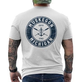 Muskegon Michigan Mi Vintage Boat Anchor & Oars Men's T-shirt Back Print - Monsterry CA