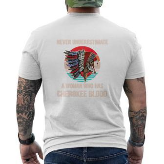 The Native Woman Never Underestimate A Woman Who Has Cherokee Blood Vintage Mens Back Print T-shirt - Thegiftio UK