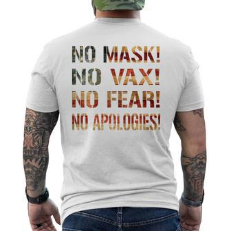 No Mask No Vax No Fear No Apologies American Flag Vintage Men's T-shirt Back Print - Monsterry UK