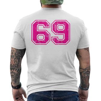 Number 69 Varsity Distressed Vintage Sport Team Player's Men's T-shirt Back Print - Monsterry