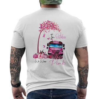 In October We Wear Pink School Bus Pumpkin Breast Cancer Mens Back Print T-shirt - Thegiftio