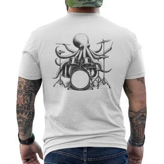 Octopus Playing Drums Drumkit Player Drummer Men's T-shirt Back Print - Monsterry
