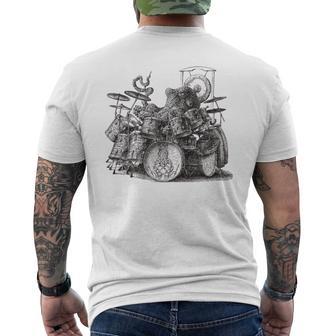 Octopus Playing Drums Drummer Drumming Musician Band Men's T-shirt Back Print - Monsterry CA