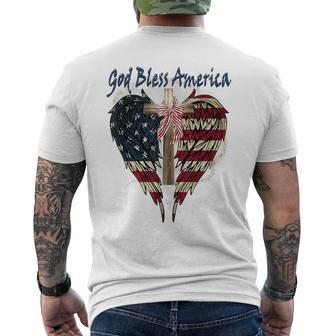 Patriotic American Flag Cross God Bless America 4Th July Men's T-shirt Back Print - Monsterry UK